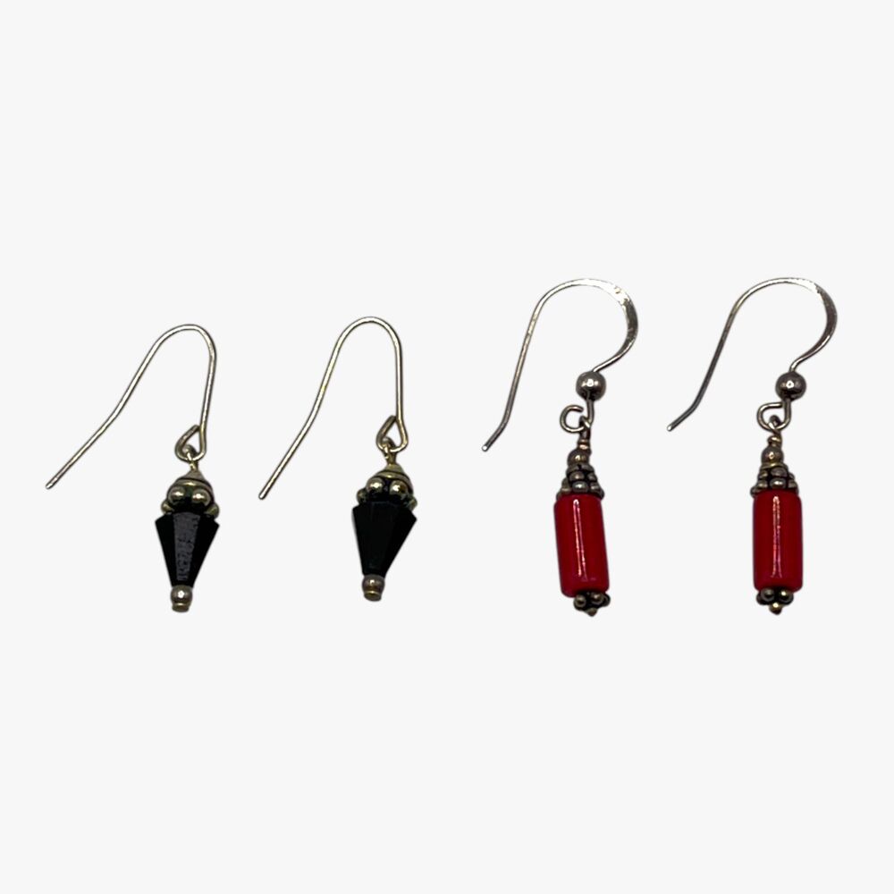 Lot Dangle Earrings Red Black Spike Silver Tone Dainty Hooks Boho Drop Vintage - Picture 5 of 8